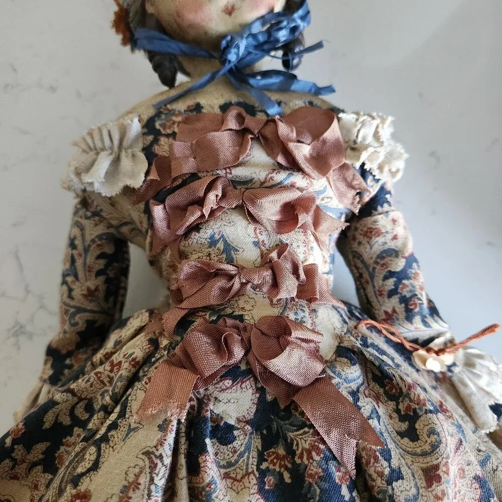 Nicol Sayre Handcrafted Folk Art Doll w/blue ribbon hat